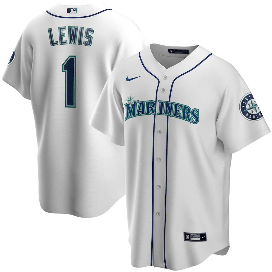 Mens Seattle Mariners #1 Kyle Lewis Nike White Replica Player Name MLB Jerseys->seattle mariners->MLB Jersey